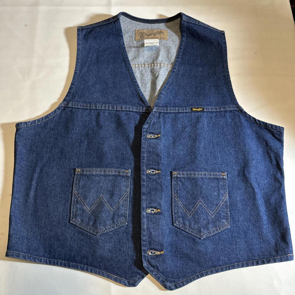 Vintage Wrangler Size XL Authentic Western Denim Vest 74130PW Cowboy Rancher